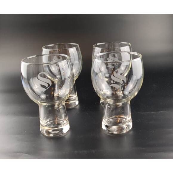 VTG Set 4 Stackable Beer Glasses 14oz MCM Monogram S Retro Barware Glassware‎ - Picture 1 of 10